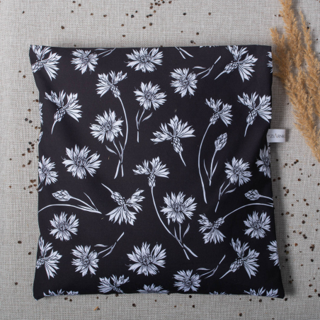 Czarna orkiszowa poduszka z lawendą 40x40 – bawełna premium chabry